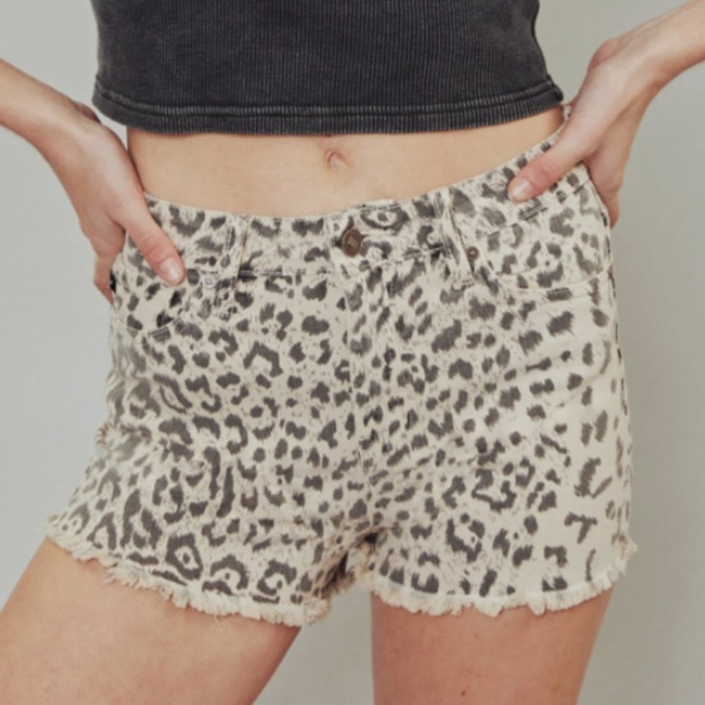 KanCan High Rise Sand Leopard Print Shorts